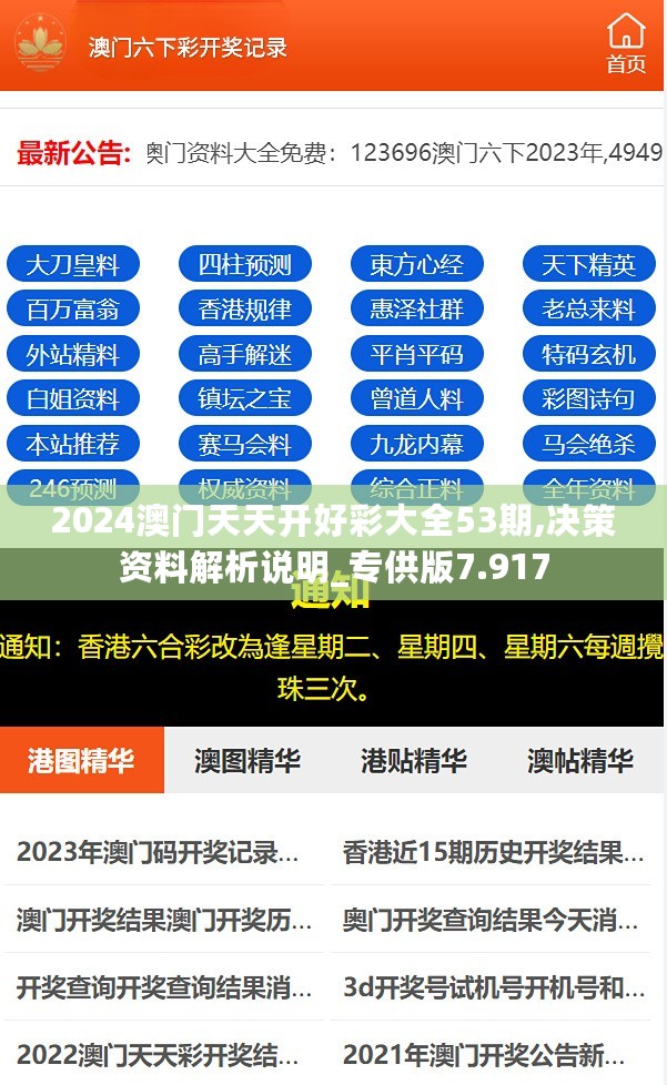 2024澳门天天开好彩大全53期,决策资料解析说明_专供版7.917