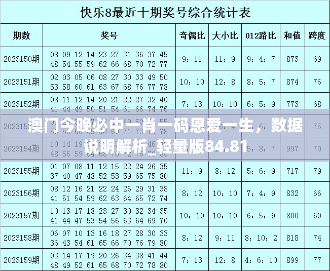 澳门今晚必中一肖一码恩爱一生，数据说明解析_轻量版84.81