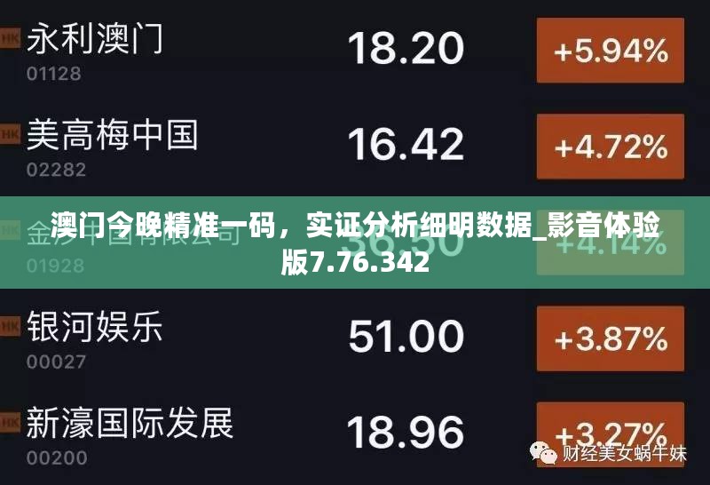 澳门今晚精准一码，实证分析细明数据_影音体验版7.76.342