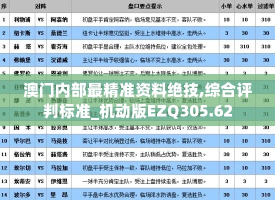 澳门内部最精准资料绝技,综合评判标准_机动版EZQ305.62