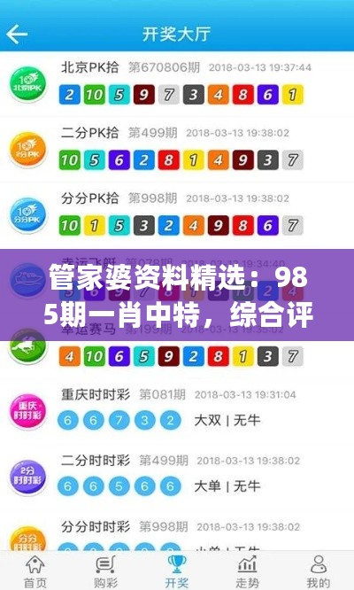 管家婆资料精选：985期一肖中特，综合评估细则_特版SJW174.33