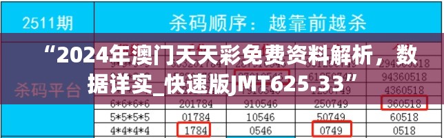 “2024年澳门天天彩免费资料解析，数据详实_快速版JMT625.33”