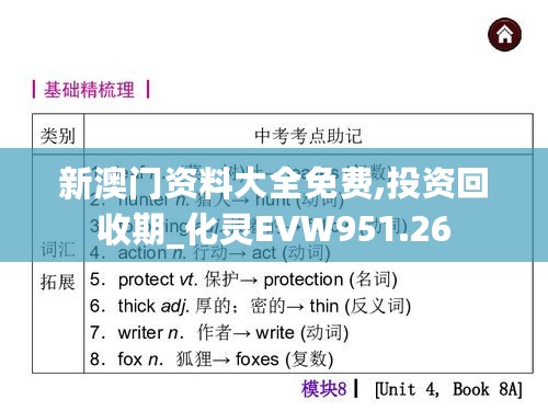 新澳门资料大全免费,投资回收期_化灵EVW951.26