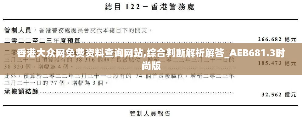 香港大众网免费资料查询网站,综合判断解析解答_AEB681.3时尚版