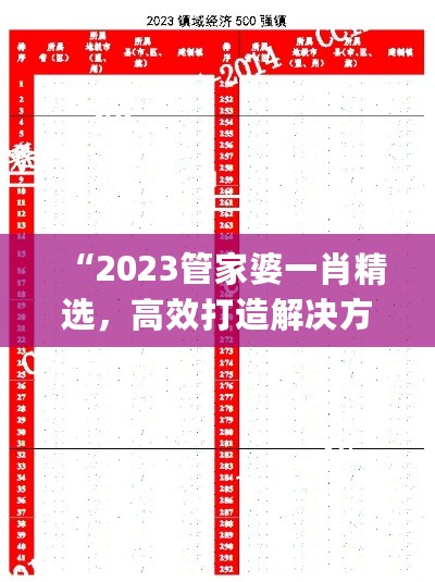 “2023管家婆一肖精选，高效打造解决方案_SNA 94.614活力版”