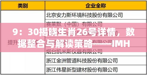 9：30揭晓生肖26号详情，数据整合与解读策略——IMH清新版61.785