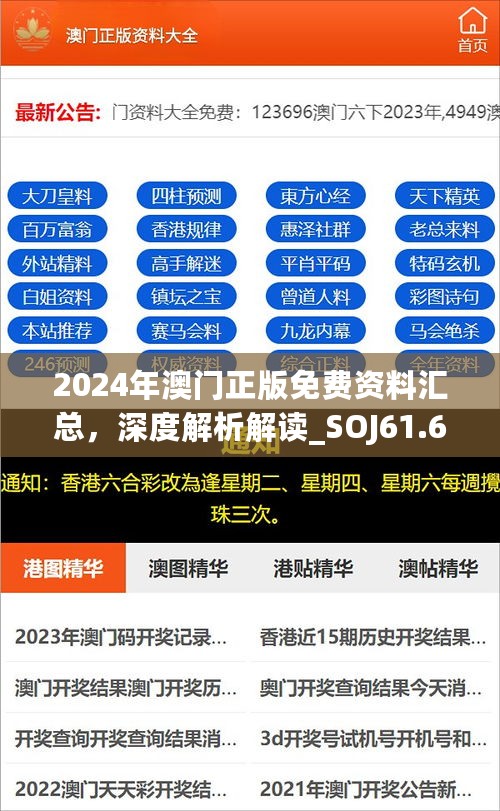 2024年澳门正版免费资料汇总，深度解析解读_SOJ61.612科技版