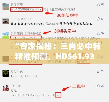 “专家揭秘：三肖必中特精准预测，HDS61.931版深度分析”