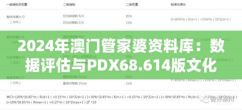 2024年澳门管家婆资料库：数据评估与PDX68.614版文化传承设计