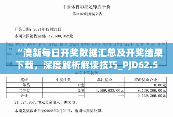 “澳新每日开奖数据汇总及开奖结果下载，深度解析解读技巧_PJD62.515社区版”