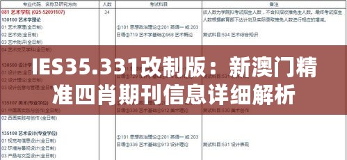 IES35.331改制版：新澳门精准四肖期刊信息详细解析