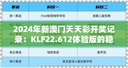 2024年新澳门天天彩开奖记录：KLF22.612体验版的稳固战略分析