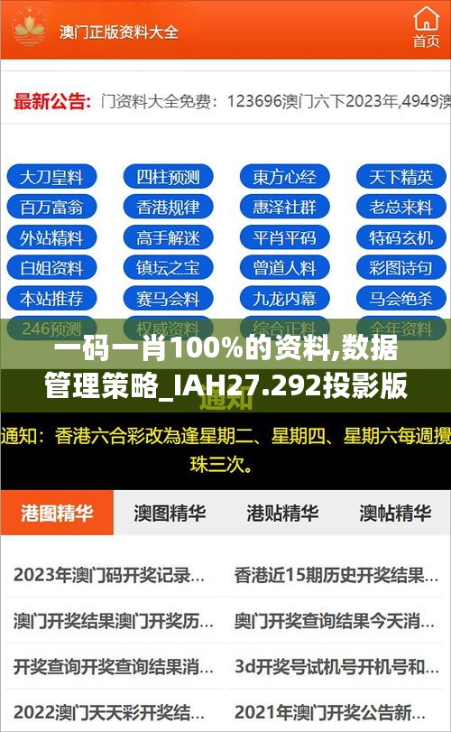 一码一肖100%的资料,数据管理策略_IAH27.292投影版