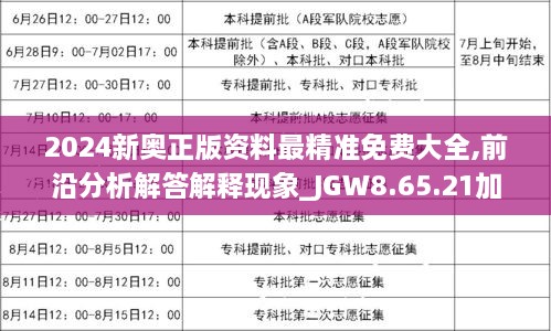 2024新奥正版资料最精准免费大全,前沿分析解答解释现象_JGW8.65.21加强版