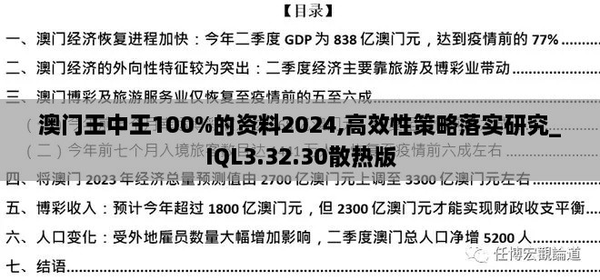 澳门王中王100%的资料2024,高效性策略落实研究_IQL3.32.30散热版