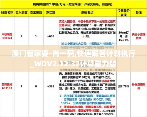 澳门管家婆-肖一码,快速解答计划执行_WOV2.12.32计算能力版