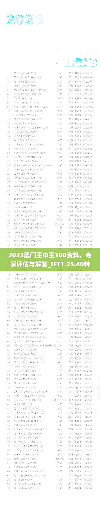 2023澳门王中王100资料，专家评估与解答_IFT1.25.40特版