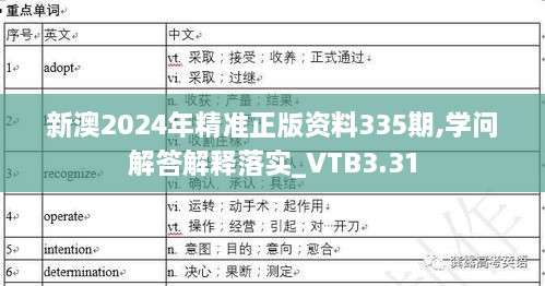 新澳2024年精准正版资料335期,学问解答解释落实_VTB3.31