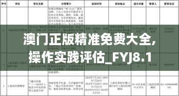 澳门正版精准免费大全,操作实践评估_FYJ8.1