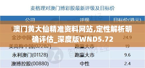 澳门黄大仙精准资料网站,定性解析明确评估_深度版WND5.72