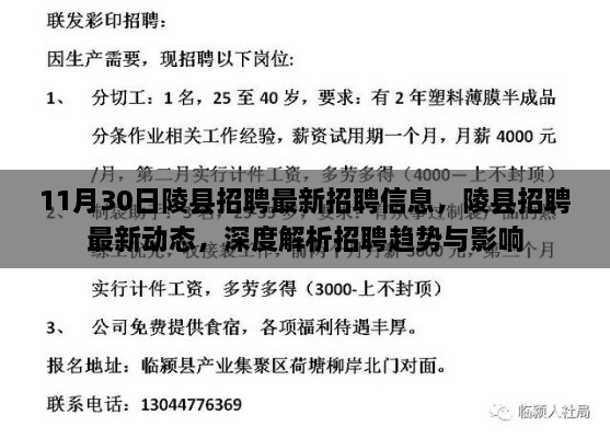 陵县最新招聘动态，11月30日招聘信息深度解析与趋势影响