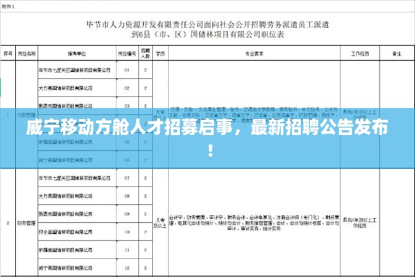 威宁移动方舱人才招募启事，最新招聘公告发布！